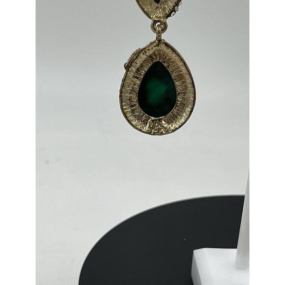 Amrita Singh Gold Tone Austrian Pave Crystal Turquoise Green Teardrop Earrings - Picture 10 of 12